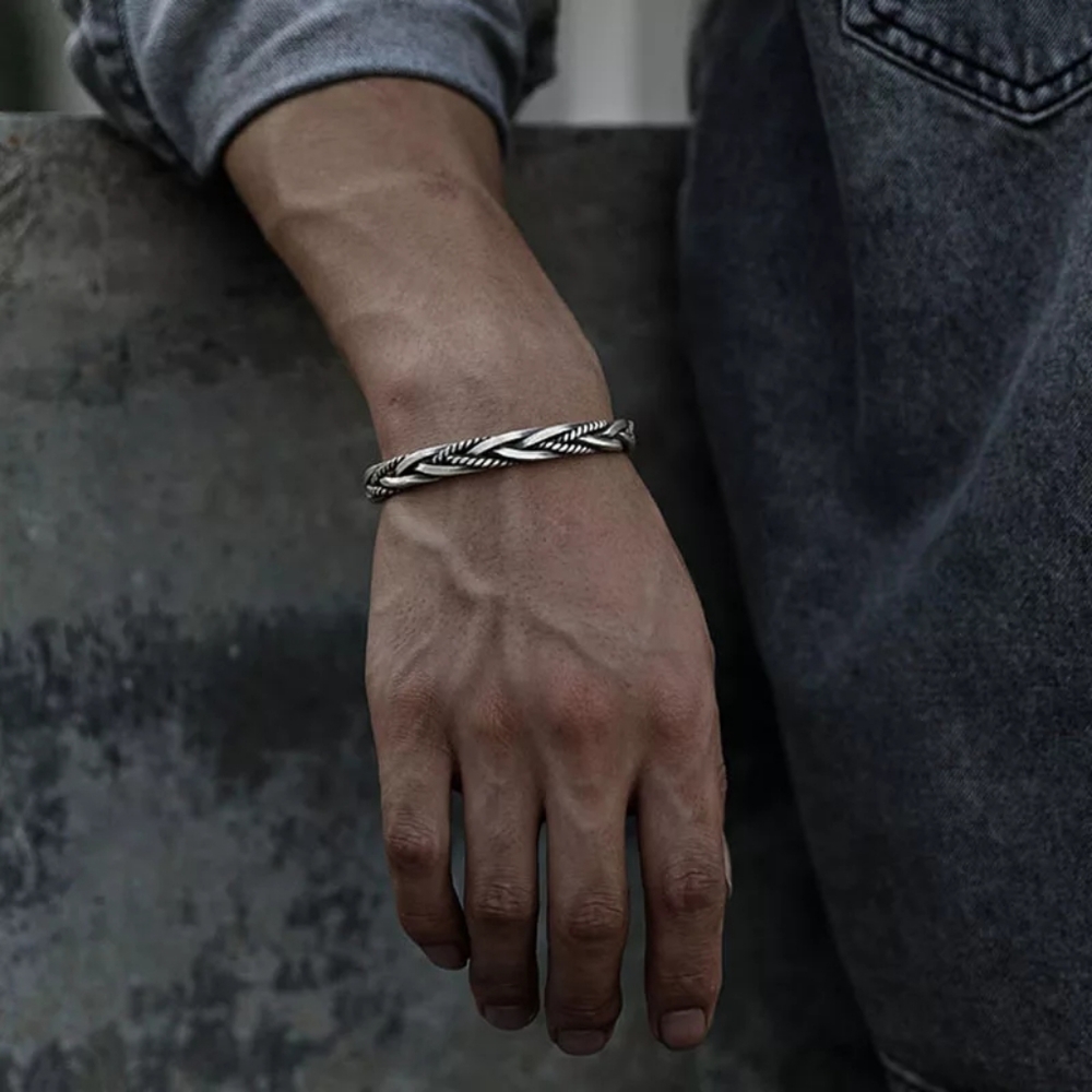 Heavy Braided Cuff Bracelet | 925 Sterling Silver - Picture 3 of 13
